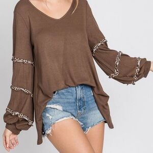 Jade by Jane Leopard Ruffle Tier Bubble Long Sleeve Top